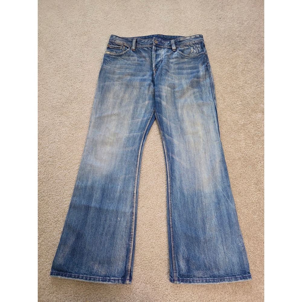 Diesel Zathan Mens Bootcut Jeans Medium Wash Distressed Denim W37 L31